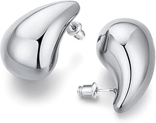 Chunky Gold Hoop Earrings for Women Girls, Lightweight Waterdrop Hollow Open Hoops Hypoallergenic Silver Gold Oversized Statement Earrings Trending Tear Drop Gold Plated Earrings Fashion Jewelry Gifts