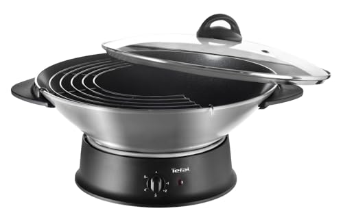 Tefal Multi Wok électrique, Thermostat réglable, Cuisson saine, Indicateur de chauffe Thermo-Spot, Couvercle en verre, Fabriqué en France WO300010