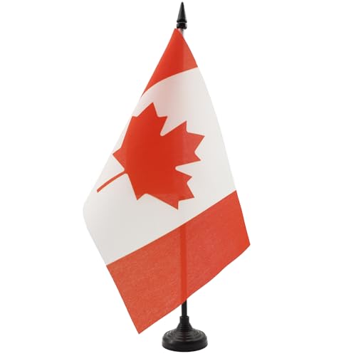 AZ FLAG - Drapeau De Table Canada 21x14 cm - Petit Drapeau Canadien De Bureau 100% Polyester Avec Hampe De 25cm Et Socle En Plastique Noir