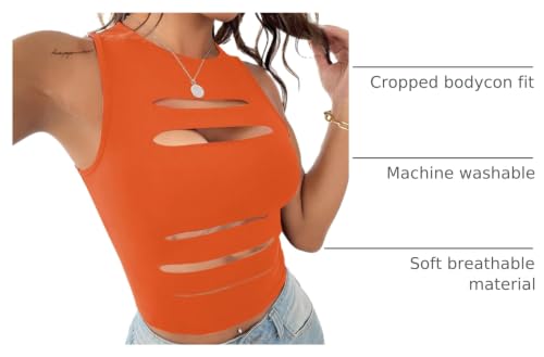 Image of LovelyWholesale Women Sexy Cut Out Crop Tank Tops Crew Neck Summer Sleeveless Top