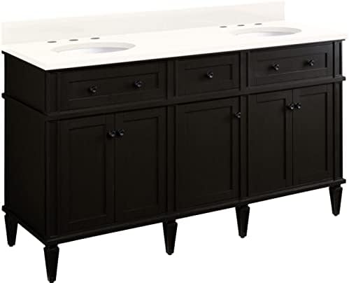 Signature Hardware 483593 Elmdale 60" Free Standing Double Basin Vanity Set with Mahogany Cabinet, Wood Vanity Top, and Porcelain Undermount Sink - 8" Faucet Holes