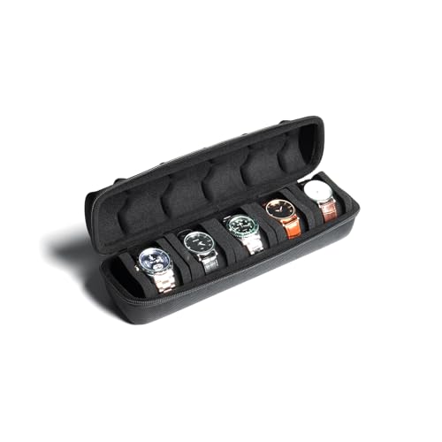AUKURA Hard Watch Travel Case 5 slot Watch Roll Case Storage and Organizer for Men and Women with anti-move watch pillow