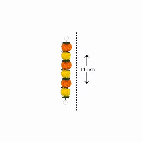 Image of iHandikart Artificial Marigold & Leaf Hanging Garland 14 Inch Mini Garland Pack of 10 Festive Door & Mandir Decoration for Diwali, Navratri, Ganesh Chaturthi(32601-10).
