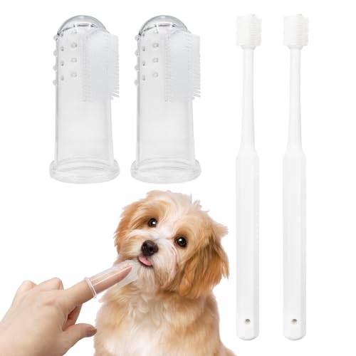 SPOKKI 4 Stück Hunde Zahnbürste, 360º Zahnbürste aus weichem Silikon für Haustiere, Finger Zahnbürsten, Katze Zahnpflege, Mundhygiene für Haustiere, Tiefenreinigungsset für die Mundhöhle