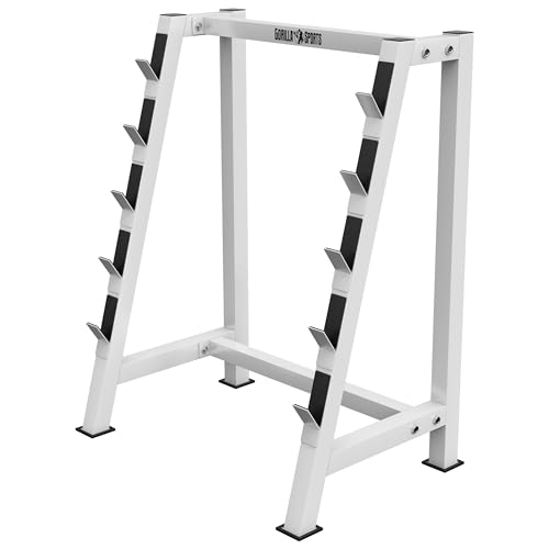GORILLA SPORTS® Hantelständer - für Langhantelstangen, 5 Ablagen, bis 500 kg Belastbar, aus Stahl, Schwarz/Weiß- Hantelablage, Langhantel Rack, Hantel Ständer, Krafttraining (Weiß)
