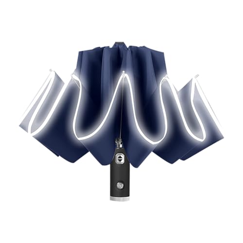 Parapluie pliable de qualité supérieure bleu à 10 baleines et manche lumineux