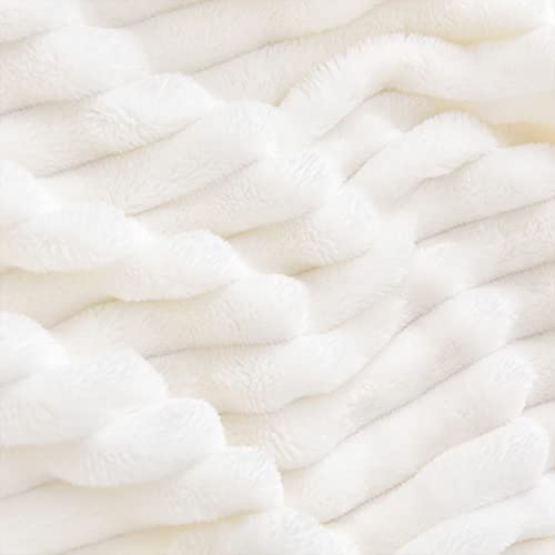 BEDELITE Fleece Throw Blanket for Couch – 3D Ribbed Jacquard Soft and Warm Decorative Fuzzy Blanket – Cozy, Fluffy, Plush Lightweight Off White Throw Blankets for Bed, Sofa, 50x60 inches