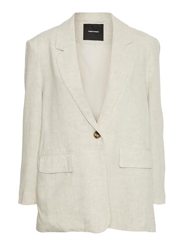 VERO MODA Damen Vmlucyver Linen Blazer, Oatmeal/Detail:Nature Tone As Offer...