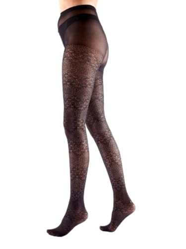Women's Boho Pattern Tights, semi-opaque novelty tight, Black (Black), One Size