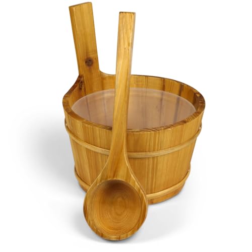 LaJa26 Saunakübel & Kelle - Sauna Aufguss Set - Kübel 3l - Aufgusskelle 120ml - Fichte - Kunststoffeinsatz - Saunazubehör
