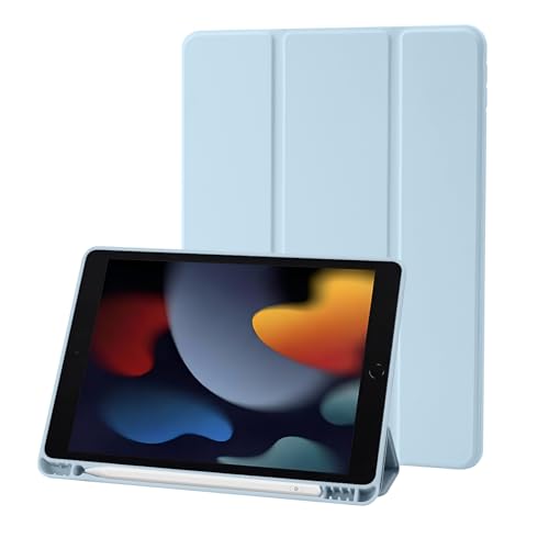 Funda Cover Compatible con iPad 9 8 7 Generación (10.2 Pulgadas, 2021/2020/2019), Soporta Carga de Pencil 2nd Gen, Auto Despertador/Sueño (Azul)