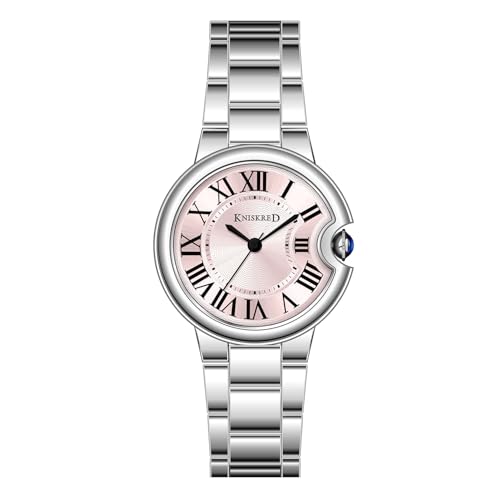 KNISKRED Reloj Clásico para Mujer con Números Romanos Vintage y Correa Sólida de Acero Inoxidable Reloj Casual para Damas (Plata Rosa)