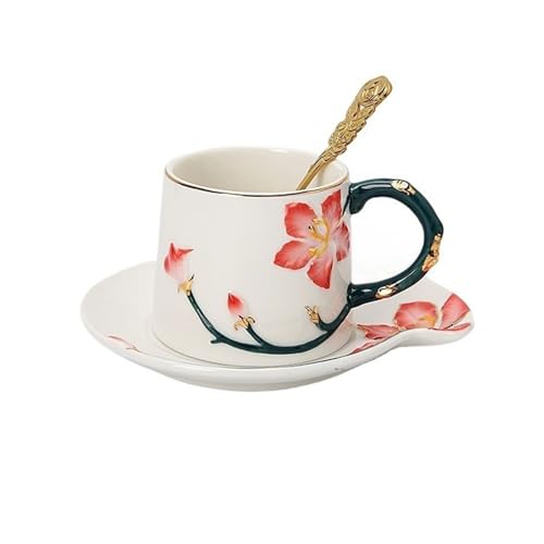 Tasse à café en céramique avec soucoupe peinte à la main de qualité - 2