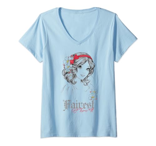 T-shirt Blanche-Neige Disney col v pour femme, la solution coton anti-transpiration au style unique