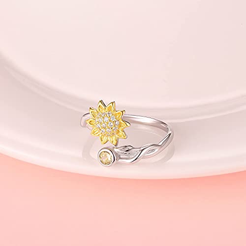 925-Sterling-Silver Daisy Sunflower Ring For Women ​- Cute Leaf Flower Adjustable Ring, Give Back To Customers With A 30% Discount #TOP6