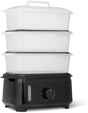 �鶹�� Basics Electric Food Steamer for Cooking Vegetables with 3-Tier Design, BPA-Free, 9.5 QT, Black