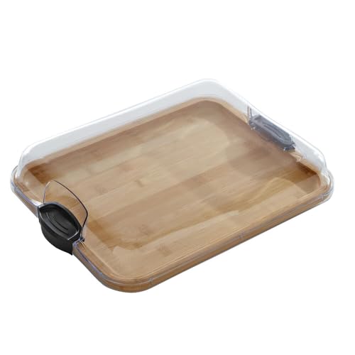 Farberware Bamboo Cutting Board with Clear Locking Lid, 11x14 Inch Charcuterie Board with Handles - Reversible Serving Board for Cheese, Meats, Snacks and More by Farberware - Used condition - Image 7