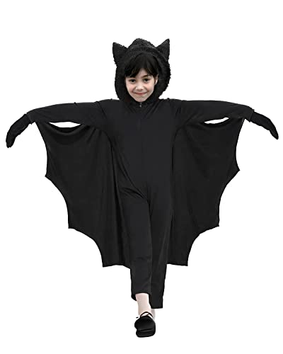 Tirgerca Disfraz de Murciélago para Niño Niñas Disfraz de Carnaval Niña, Disfraz de Alas de Murciélago, Capa con Capucha y Guantes, Vampire Bat Disfraces de Halloween para Carnaval Fiesta de Cosplay Cover