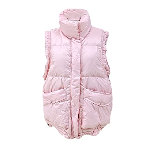 Chaleco cálido ligero de mujer plumón de pato chaqueta sin mangas holgada rosa L invierno