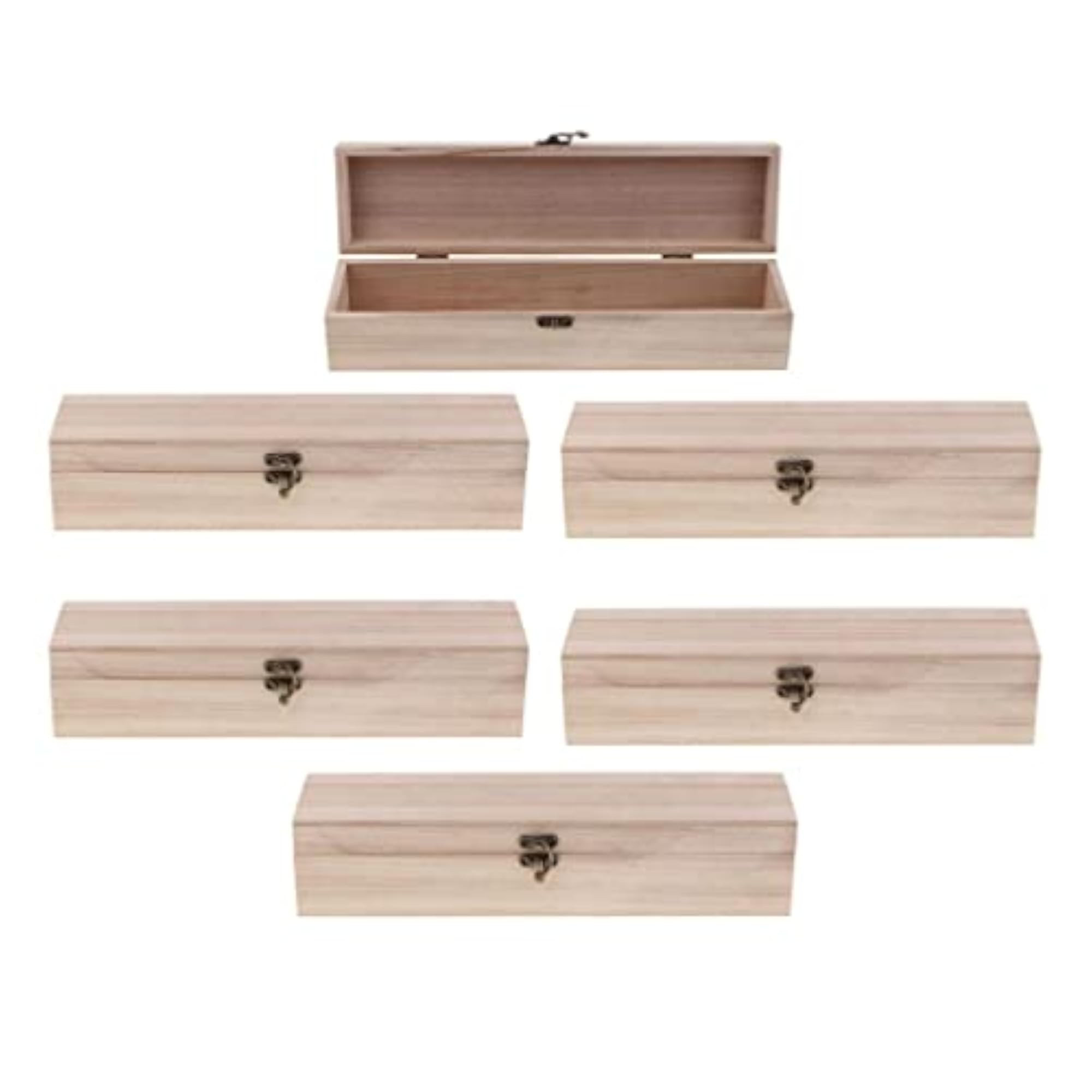 6Pcs Plain Rectangle Wooden Jewelry Storage Box Case