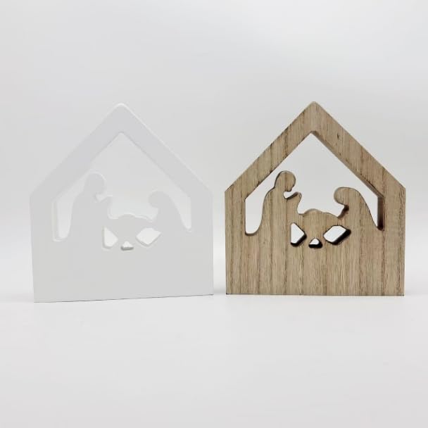 Plateau décoratif de Noël avec panneau en bois en forme de maison style ferme chrétienne