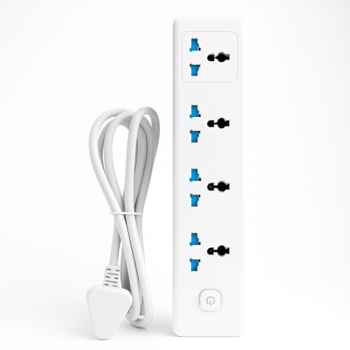 Image of SBF Universal 4 Socket Extension Board with 2M Cord and Power Switch, Heavy Duty Multi Plug Extension Box for Home, Office, Computer, Mobile Charger (White(1K4P))