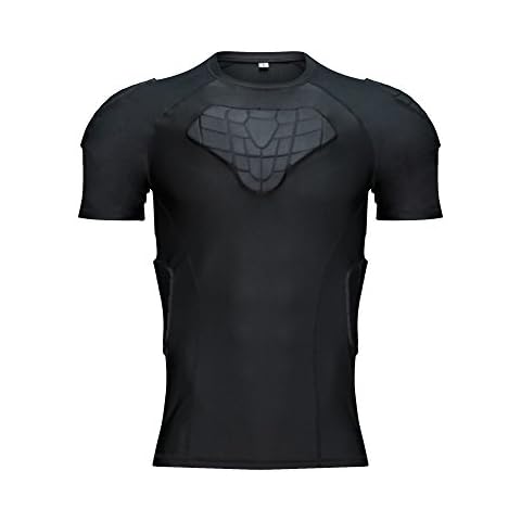 TUOY Men's Padded Compression Shirt Rib Chest Protector for Football Paintball - Black - Large Cover