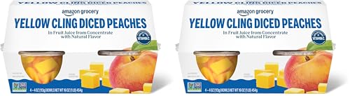 Amazon Fresh, Yellow Cling Diced Peaches in Fruit Juice, 4 Oz Bowls (Previously Happy Belly, Packaging May Vary) (Pack of 8)
