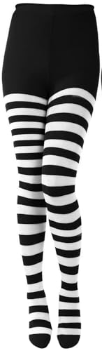 DTWAWA Womens Black White Striped Tights Pantyhose
