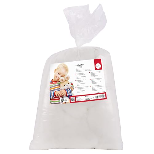 Rayher Relleno algodón, Altamente frisado,Copos, Blanco, 1 kg, 1000