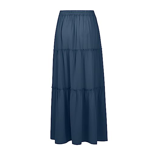Skirts for Women Summer Flowy Tiered Elastic High Waisted Skirt Vacation Swing Long Solid Maxi Skirts2
