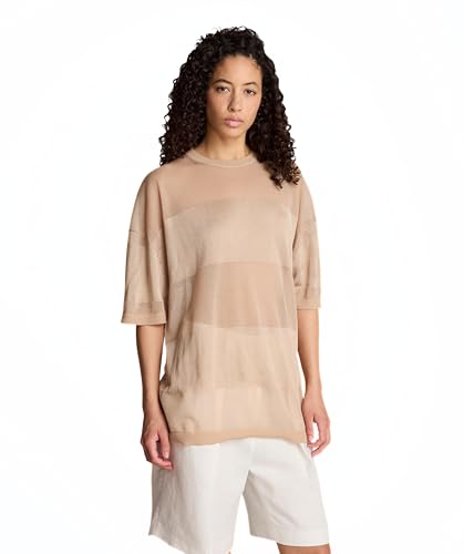 Kenneth Cole Women's Short Sleeve Crew Neck Sheer Mix Stripe
