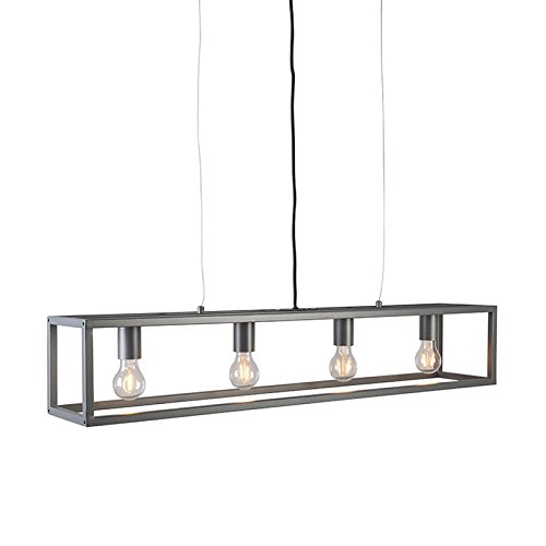 Preisvergleich Produktbild QAZQA Modern Moderne Hängelampe Anthrazit - Käfig 4-flammig / Innenbeleuchtung / Wohnzimmerlampe / Küche Stahl Rechteckig LED geeignet E27 Max. 4 x 59 Watt