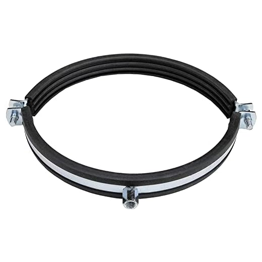 rohrfix-24 Lüftungsrohrschelle mit Gummieinlage (300 mm) - Stahl verzinkt - mit Gummieinlage - Anschlussmutter M8/10 - schwarz - Silbrig-metallisch