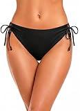 Zmart String Tie Side Bikini Bottoms - Women Full Coverage Swimsuit Bottom Mid Rise Mid Waist Swim Bathing Suit Bottom Black L