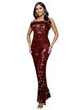 Figdaw Women's Sparkle Rhinestone Sequin Jumpsuit,Sexy Glitter Jumpsuits,Party Night Out,Dressy Cocktail,Birthday Events Outfit,Wine Red,M,901579