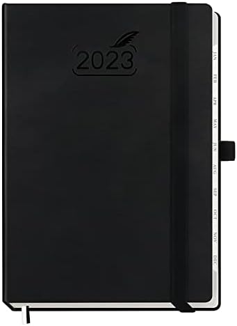 2023 Diary by BEZEND, A5 Planner Week to View 21 x 14.8 cm, Daily Weekly and Monthly Calendar with Pen Holder,FSC Certified 100GSM Paper, Vegan Leather Hard Cover - Black