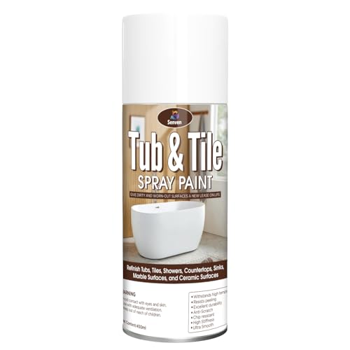 Tub and Tile Spray Paint White Gloss Aerosol Spray Tile Paint Bathtub Refinishing Kit for Tiles Ceramic Porcelain Fiberglass Resurfacing Bathroom Walls Bathtubs Sinks Countertops Toilets Gloss White