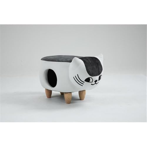 Image of Pemberly Row Cat Condo Fabric Pet House Ottoman, Multi-Color Finish, 15 in x 14 in x 24 in, Solid Wood Legs, Kitten-Shaped Design, Comfortable Pet Hideaway and Storage for Toys and Accessories