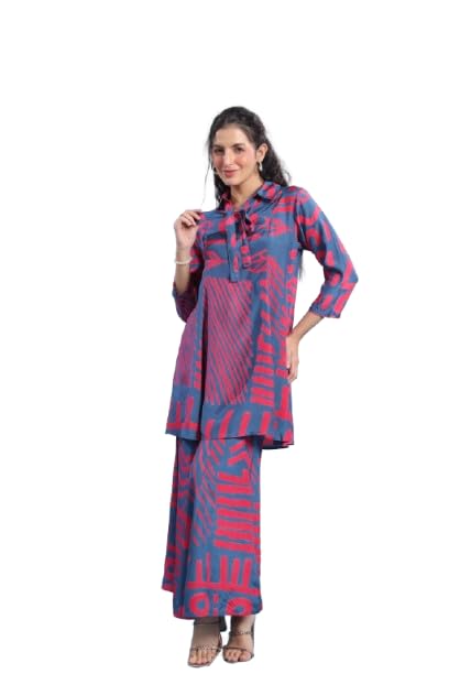 jisora Women's Blue Printed Russian Silk Co-ord Set-picture-43