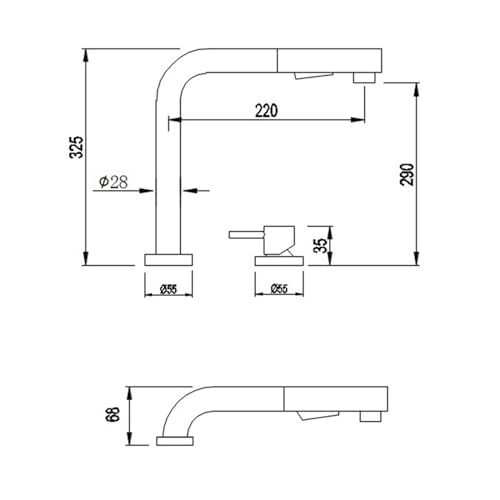 Xjtnlb Miscelatore Sottofinestra Cucina Con Doccetta Nero Rubinetteria Cucina Due Fori Per Lavello A Scomparsa Rubinetto Miscelatore Monocomando Cucina - 5