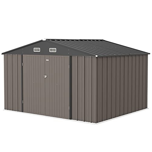 Patiowell 10X8 Ft Outdoor Storage Shed, Large Garden Tool Metal Shed With Sloping Roof And Double Lockable Door, Outdoor Shed For Backyard Garden Patio Lawn,Brown #TOP1
