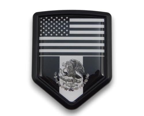 Image of USA Mexico Black and White Flag Black Shield Car Bike Decal Crest Emblem