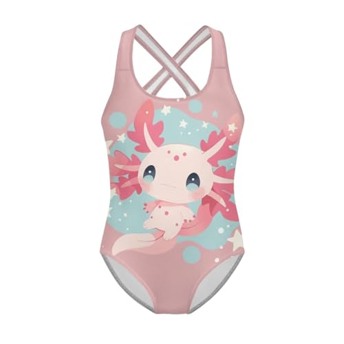 Image of Girls One Piece Swimsuit Axolotl Cross Back Straps Bathing Suit Lightweight Quick Dry Gymnastics Leotard