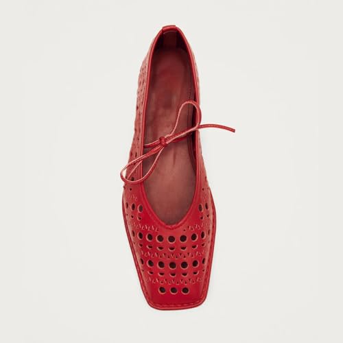 Image of VBDB Black Ballet Flats for Women Square Toe Lace up Wide Width Mary Jane Flats Casual Slip on Ballerina Shoes