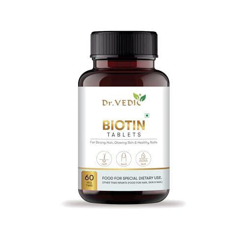 Dr Vedic Biotin Tablets for Hair Growth | Biotin Tablets for Hair, Skin, and Nails | 60 Veg Tabs