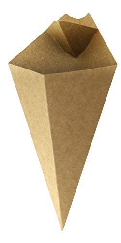PACKNWOOD 210CONFR2KR - Paper Cone Cup - Kraft Paper Cones with Built in Dipping Sauce Compartment - Grease-Resistant, and Leak-Proof - Finger Food Cones - (8.75