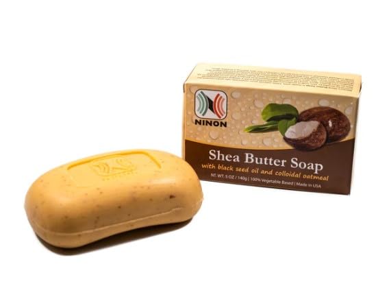 Ninon Shea Butter Soap Bars (5oz)- 6 PACK Made With 100% Natural Pure Vegetable Oils; African Shea Butter, Black Seed Oil and Colloidal Oatmeal; Ultra Moisturizing; Made In USA