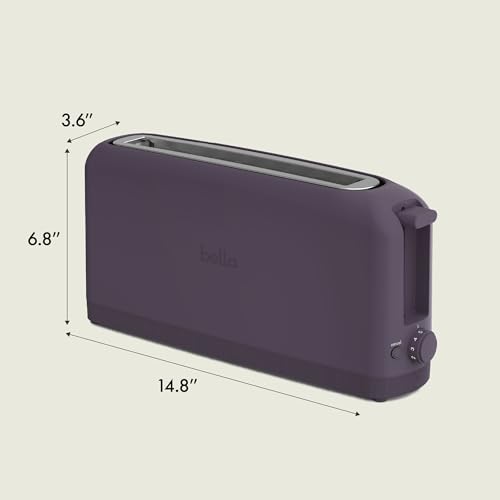 bella 2 Slice Slim Toaster, Fits-anywhere™ Kitchenware, 6 Setting Shade Control with Reheat & Cancel Buttons, Fits sourdough, 10” Long Slot, Anti Jam & Auto Shutoff, 900 Watt, Plum
