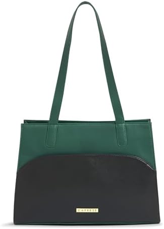Caprese Tarry Medium Tote Bag for Women | Fits Up to 16 Inch Laptop | Stylish, Durable, Multi-Compartment Design for Work,Travel, Shopping | Comfortable Straps Shoulder and Handheld Bag (Bottle Green)